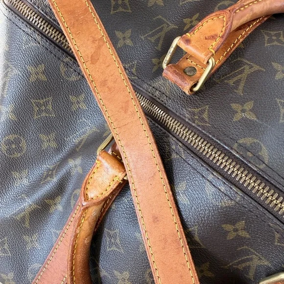 Louis Vuitton Brown Monogram Canvas Travel Duffel with Tan Leather Trim - Picture 7 of 12